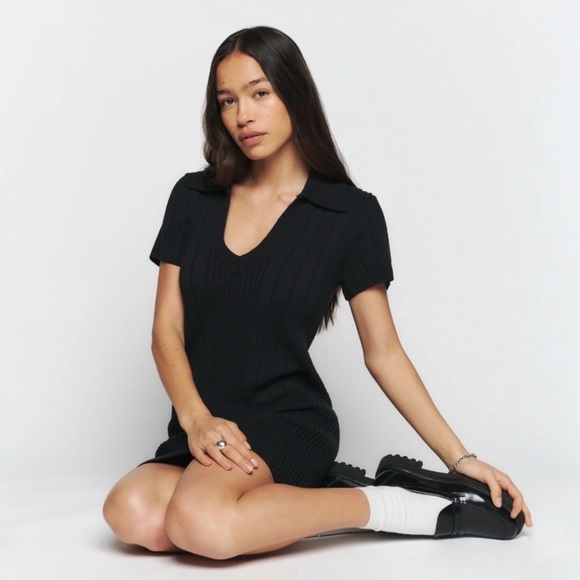 Reformation Janine Cotton Knit Short Sleeve Casual Sweater Mini Dress Size Small - Picture 2 of 7